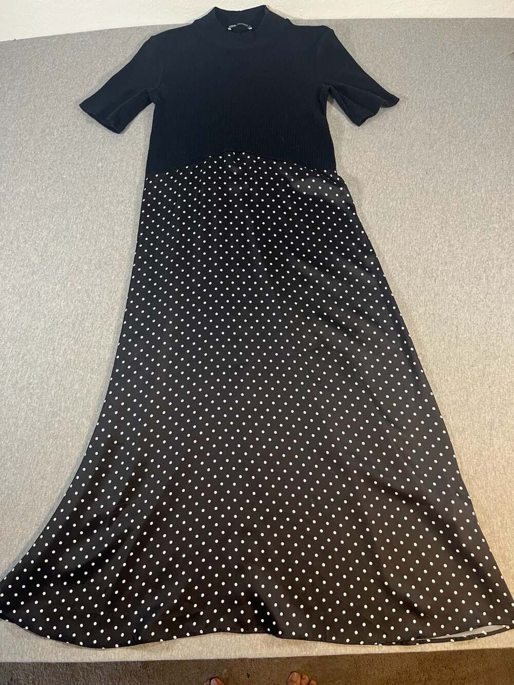 Zara Black & White Polka Dot Mock Neck Midi Dress  Women’s Size M